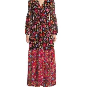 Vince Camuto Red and Pink Long Sleeve V-Neck dress